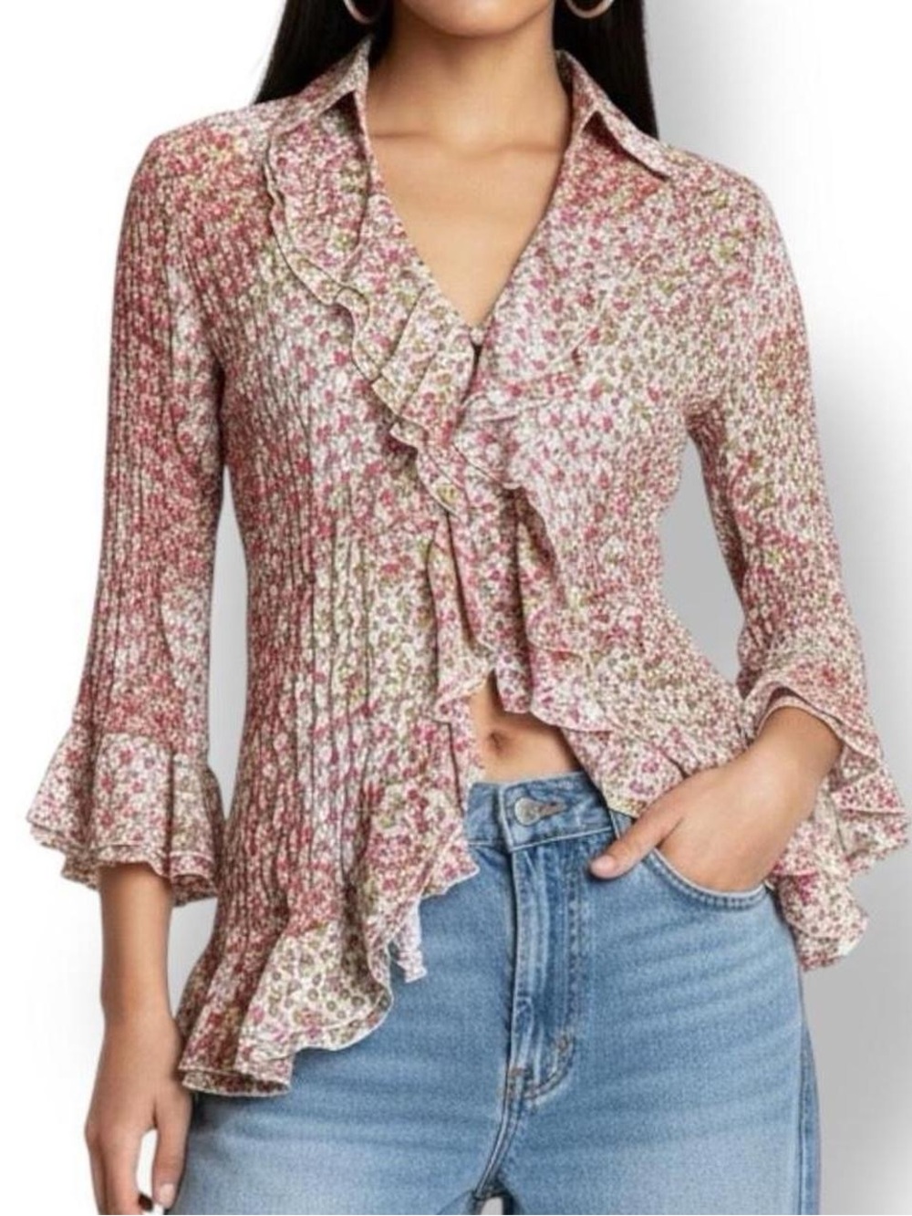 ⚡️10$ sale⚡️ Vintage Floral Ruffle Blouse Size M